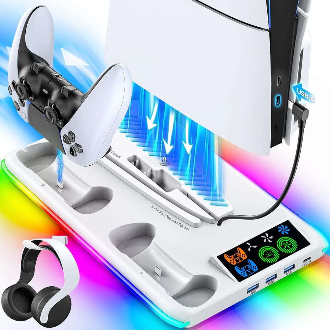 قاعدة تبريد و شحن بإضاءة RGB لجهاز PS5 - 4