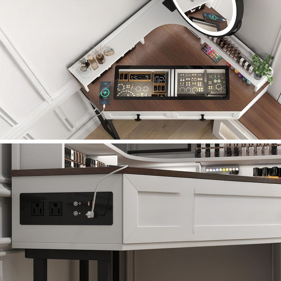 طاولة مكياج بمرآة LED دائرية - 11