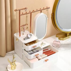 صندوق تخزين إكسسوارات ومكياج مع مرآة دوّارة - 5