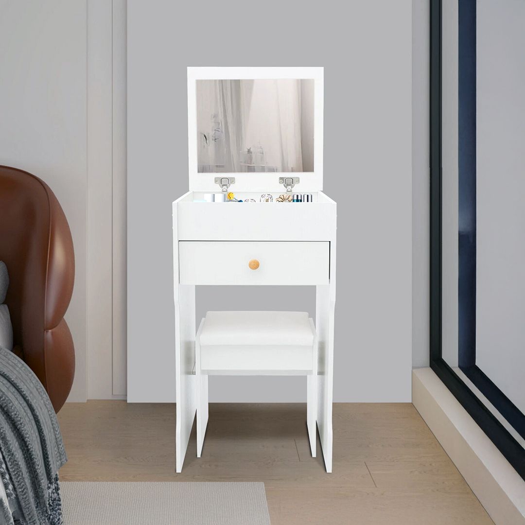 طاولة تسريح مع مرآة ومقعد مبطن - 3