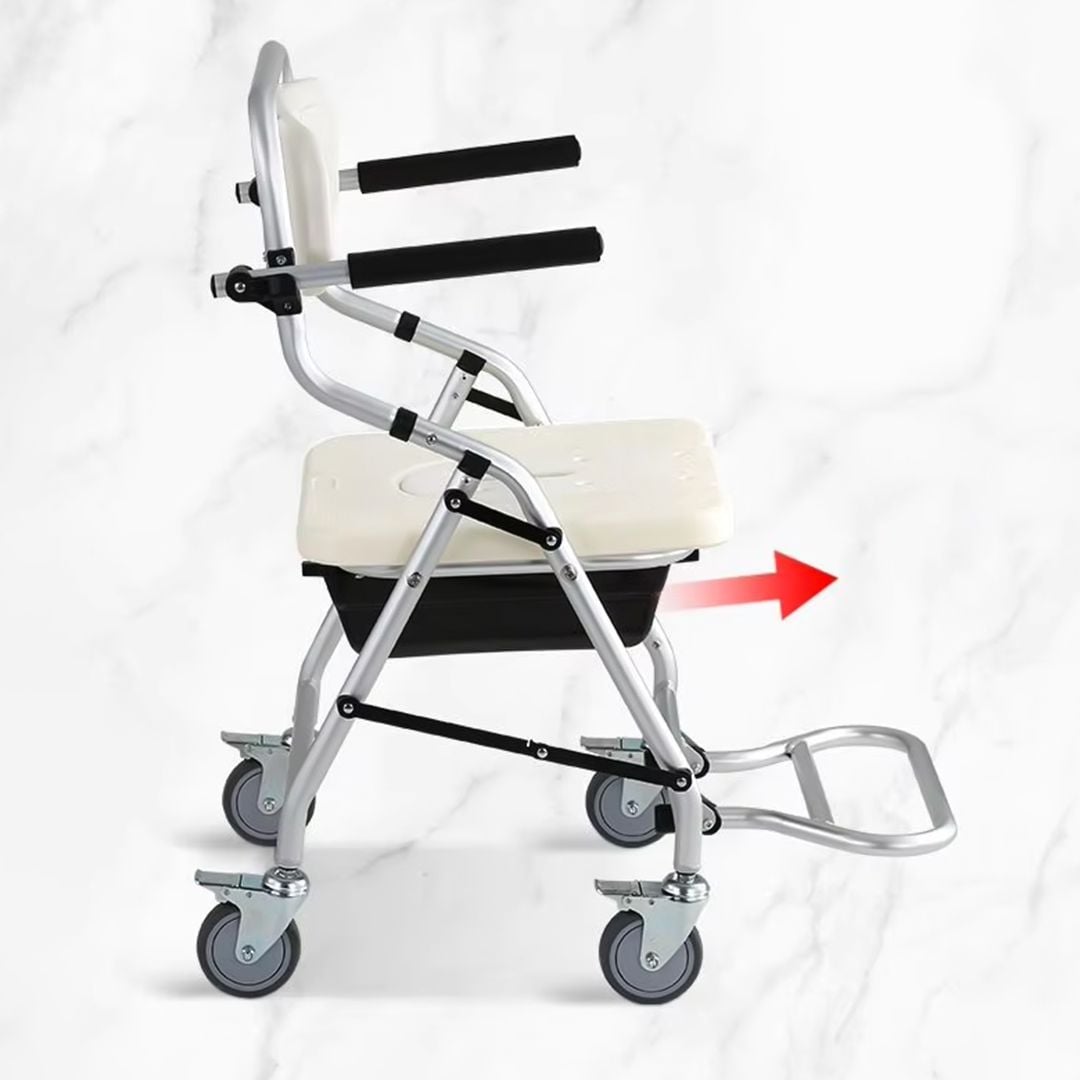 كرسي حمام طبي بعجلات قابل للطي - 8