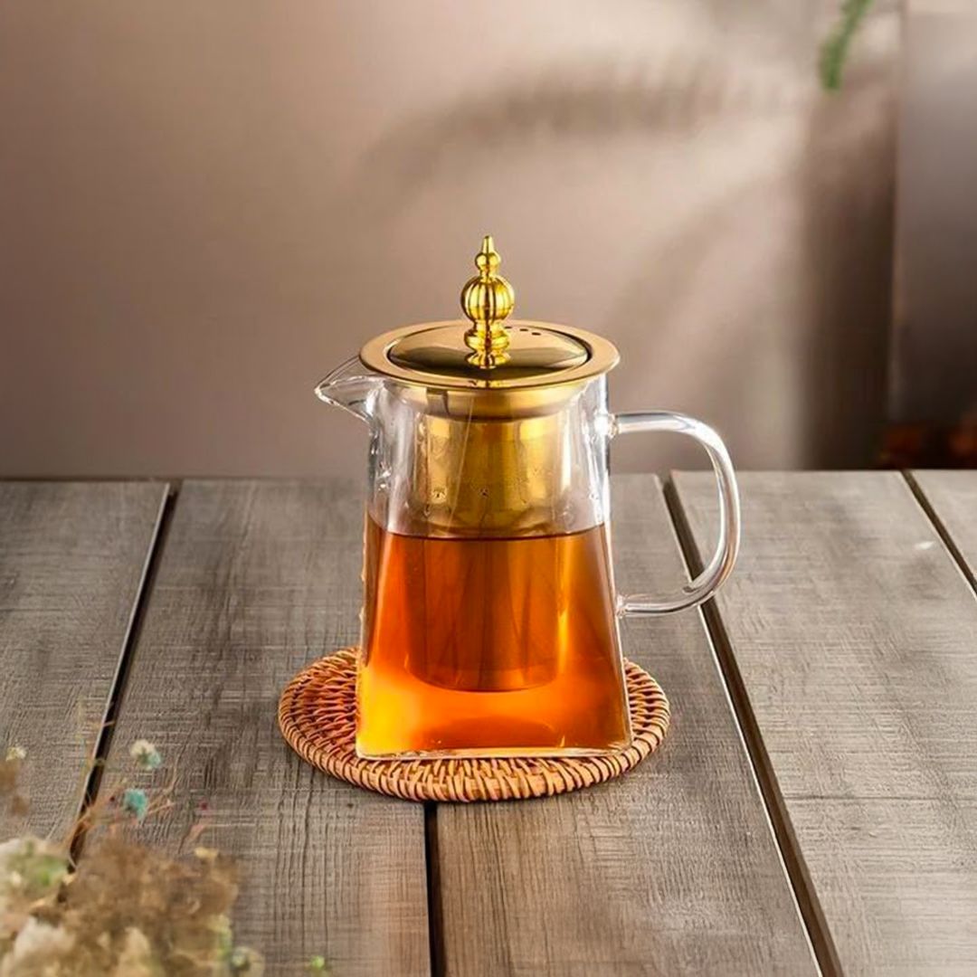 طقم إبريق الشاي الزجاجي بلمسة ذهبية - 2
