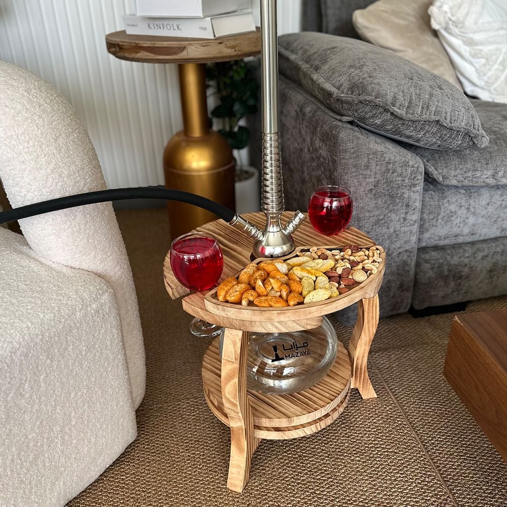 ستاند أرجيلة خشبي فاخر بسطح مقسّم للتسالي من روح - 16