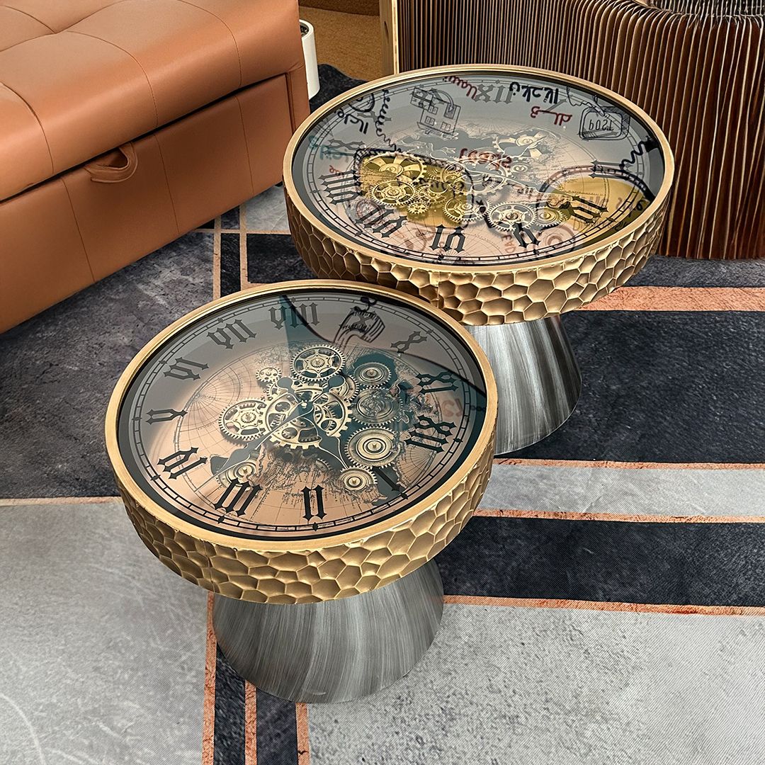 طقم طاولات بتصميم ساعة تروس و قاعدة مخروطية - 9