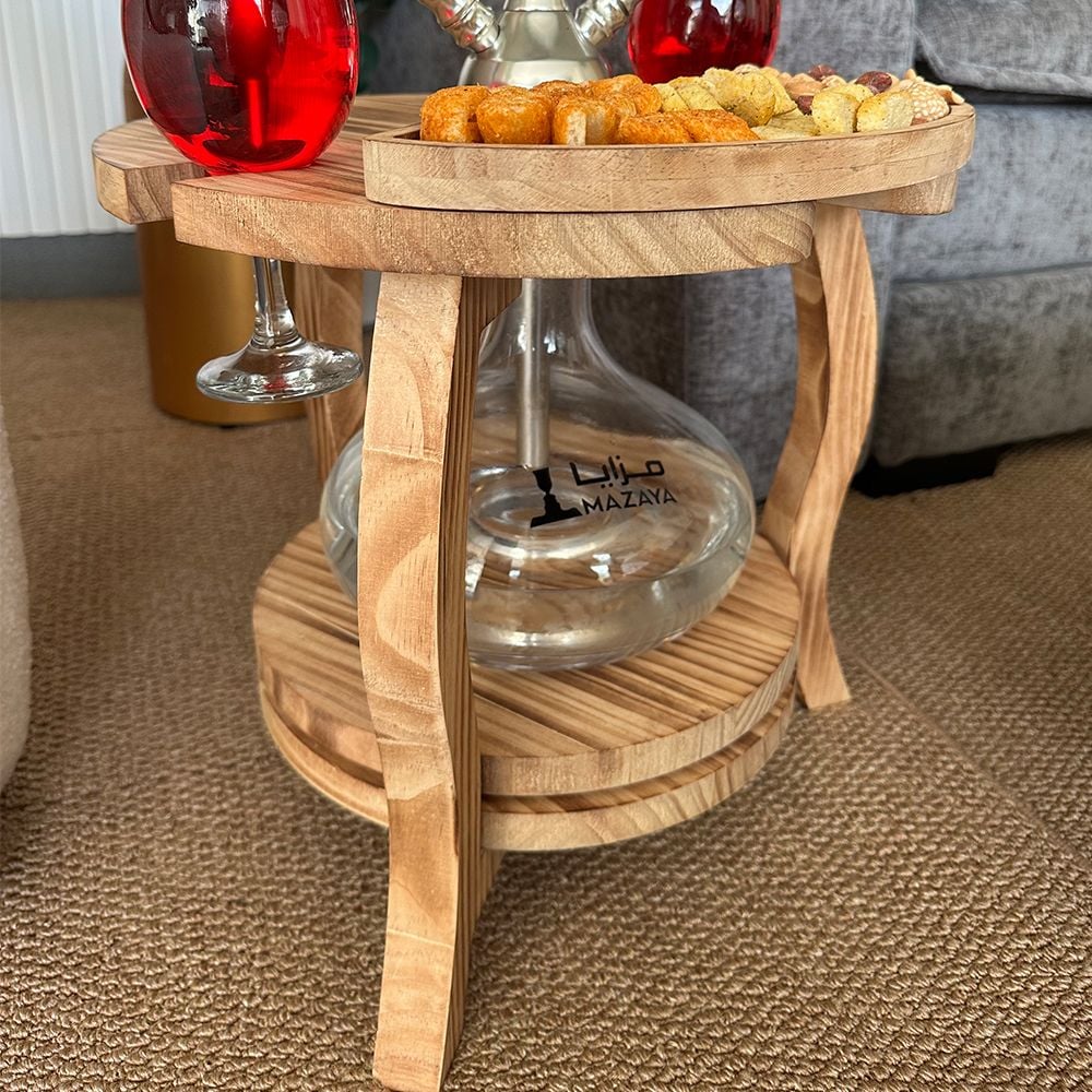 ستاند أرجيلة خشبي فاخر بسطح مقسّم للتسالي من روح - 15