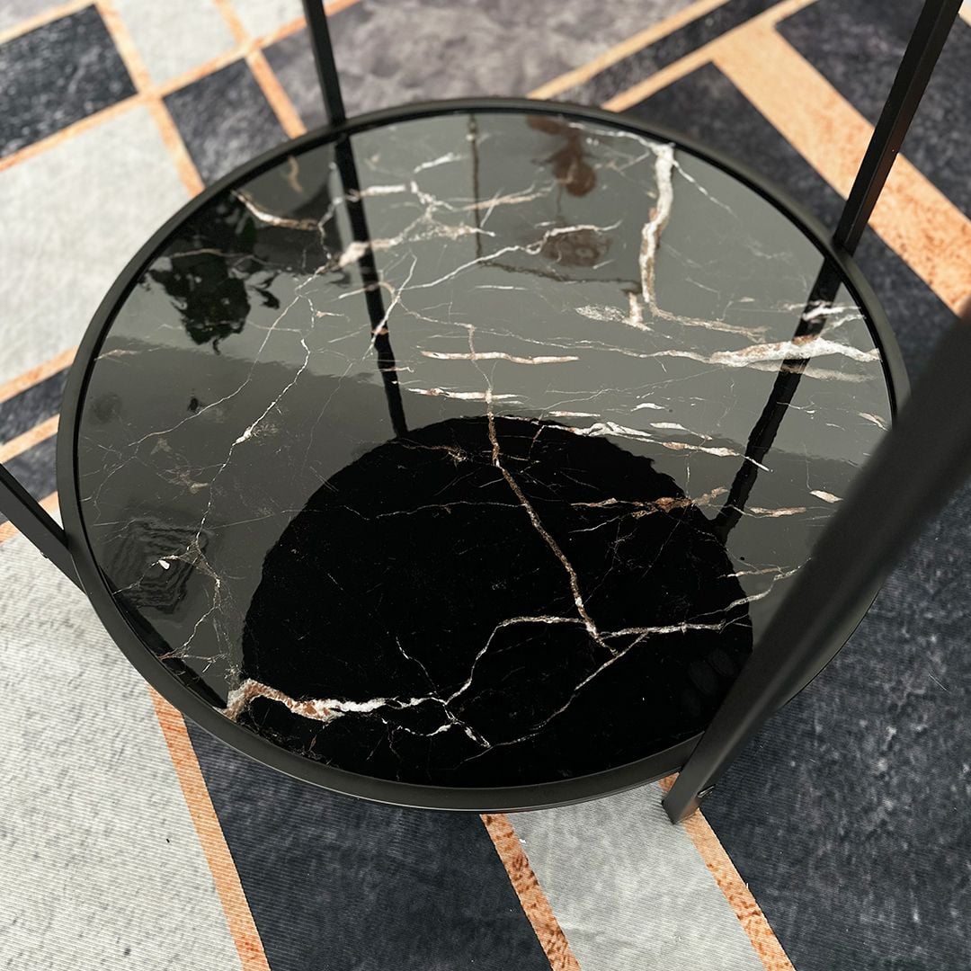 طاولة جانبية رخامية مزدوجة بتصميم ساعة تروس فاخر - 9