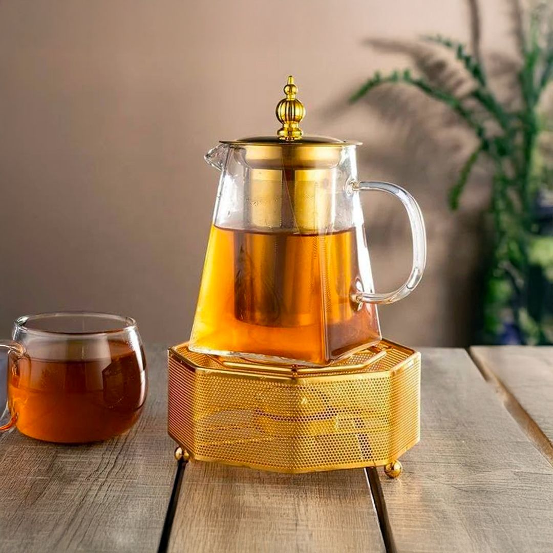 طقم إبريق الشاي الزجاجي بلمسة ذهبية - 9