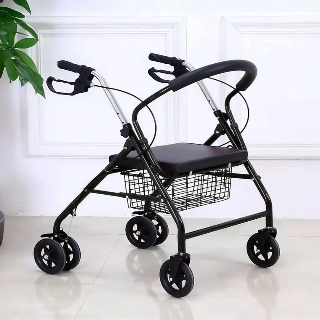 Rolling medical walker with seat and storage basket product thumbnail 3