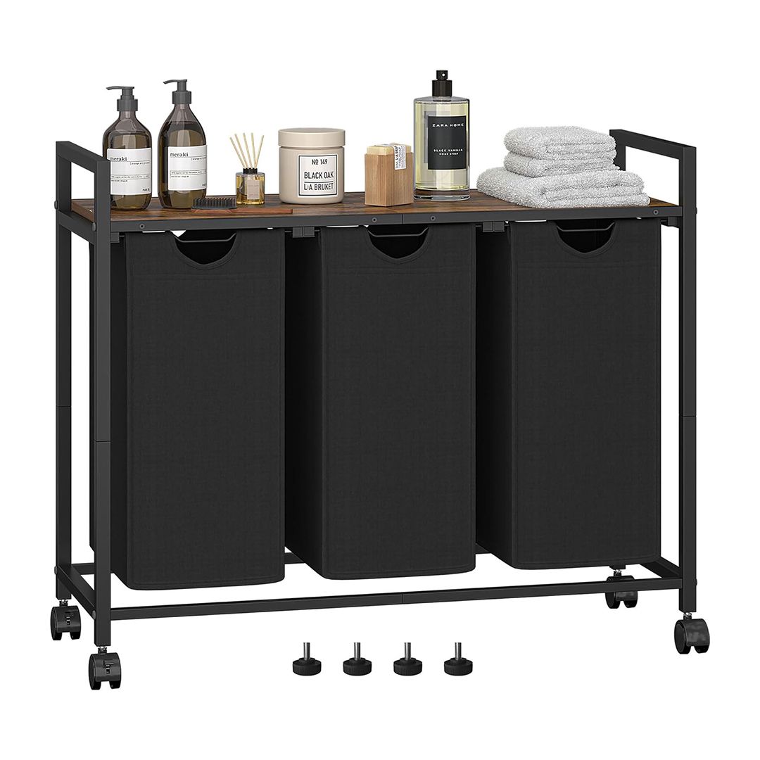 منظم غسيل ثلاثي مع رف خشبي - 9