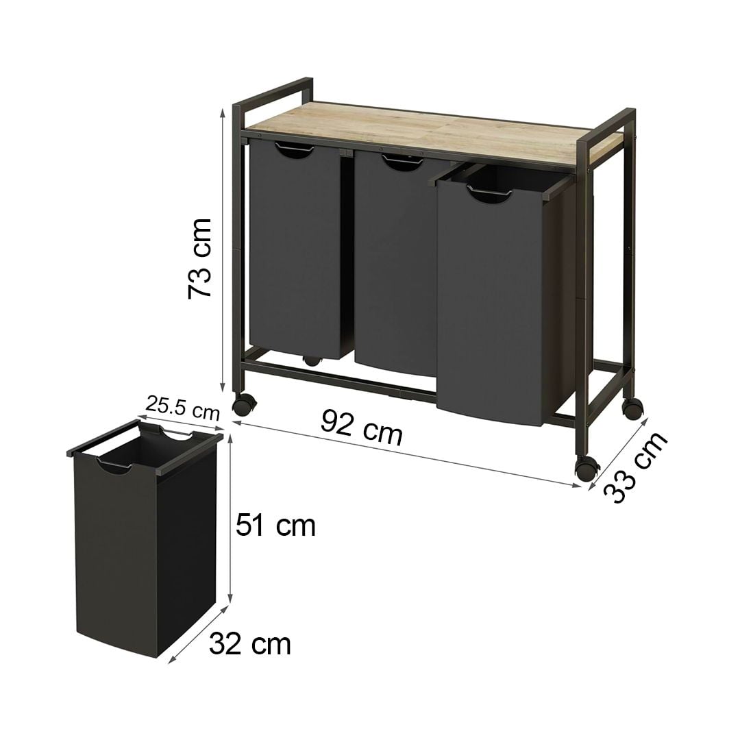 Triple Laundry Sorter with Wooden Shelf product thumbnail 12