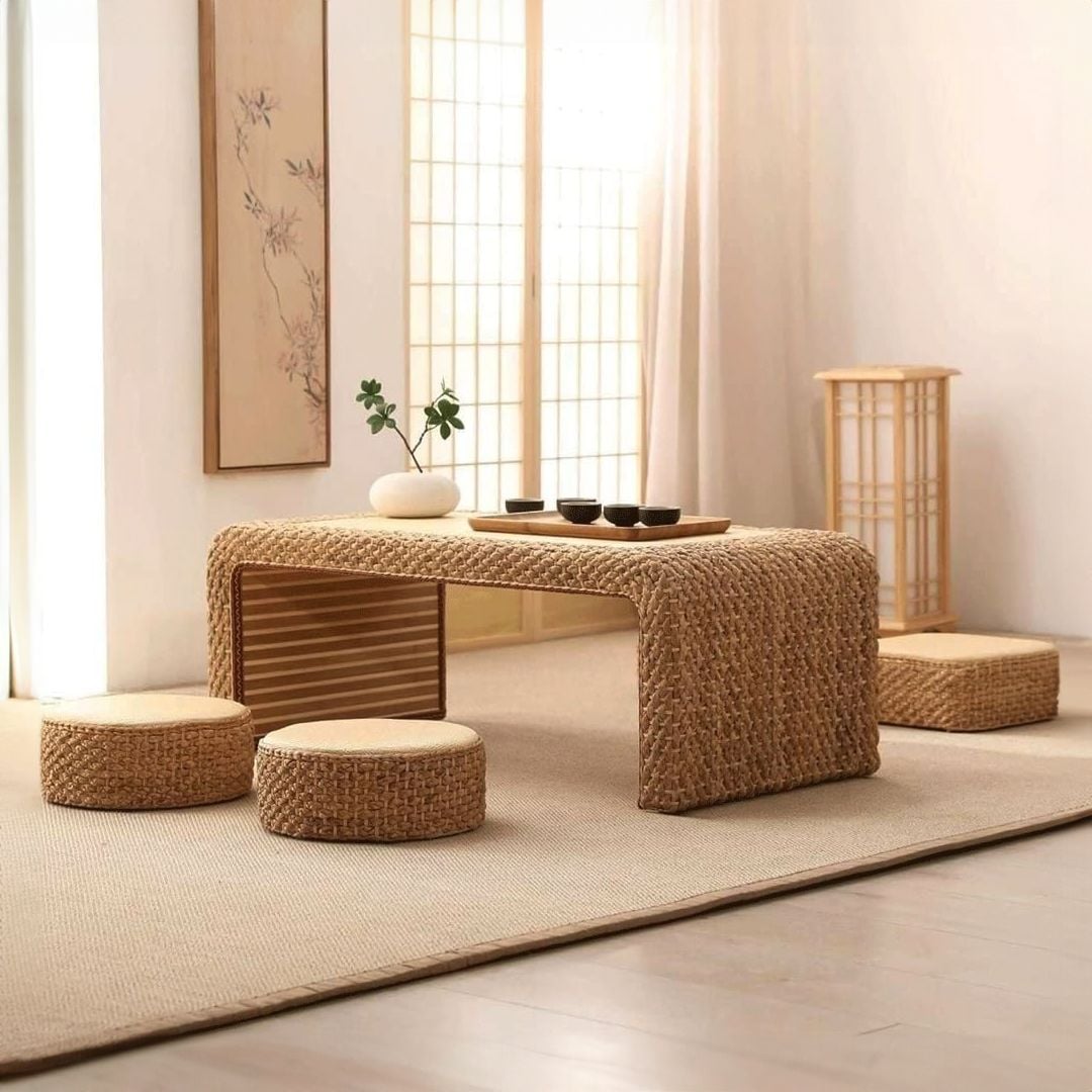 طاولة الجلسة الارضية مع أربع مقاعد - 1