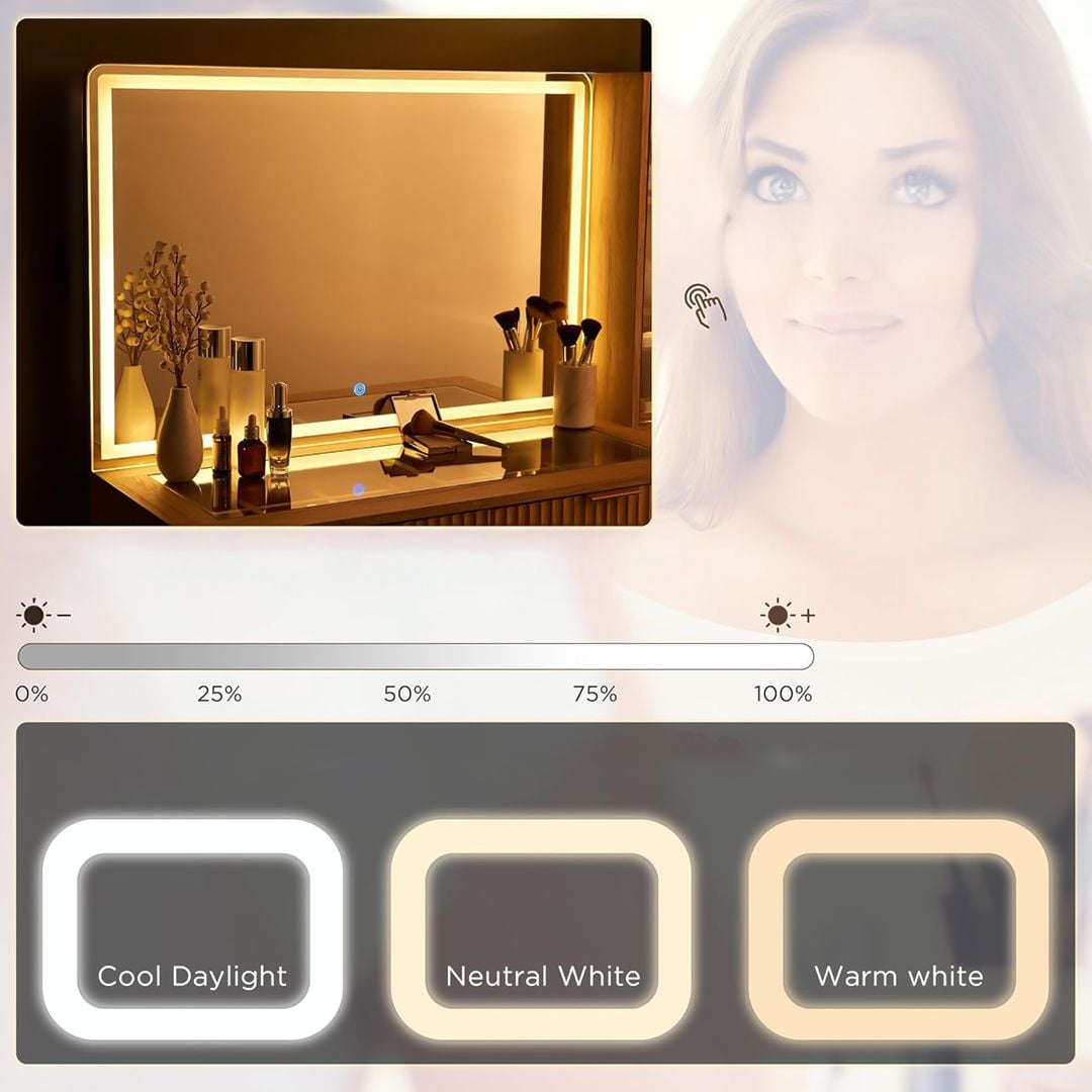 تسريحة خشبية مع مرآة مضيئة وخزانة جانبية - 6