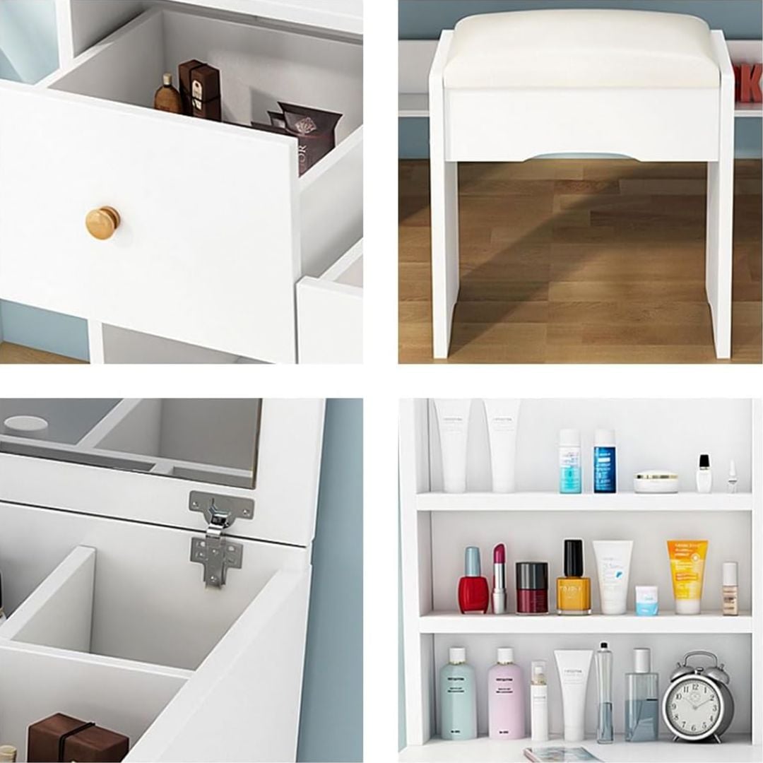 طاولة تسريح مع مرآة ومقعد مبطن - 5