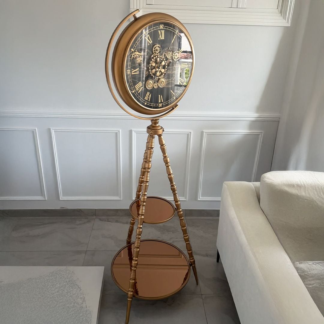 Luxury floor gear clock with metal decorative shelves product thumbnail 4