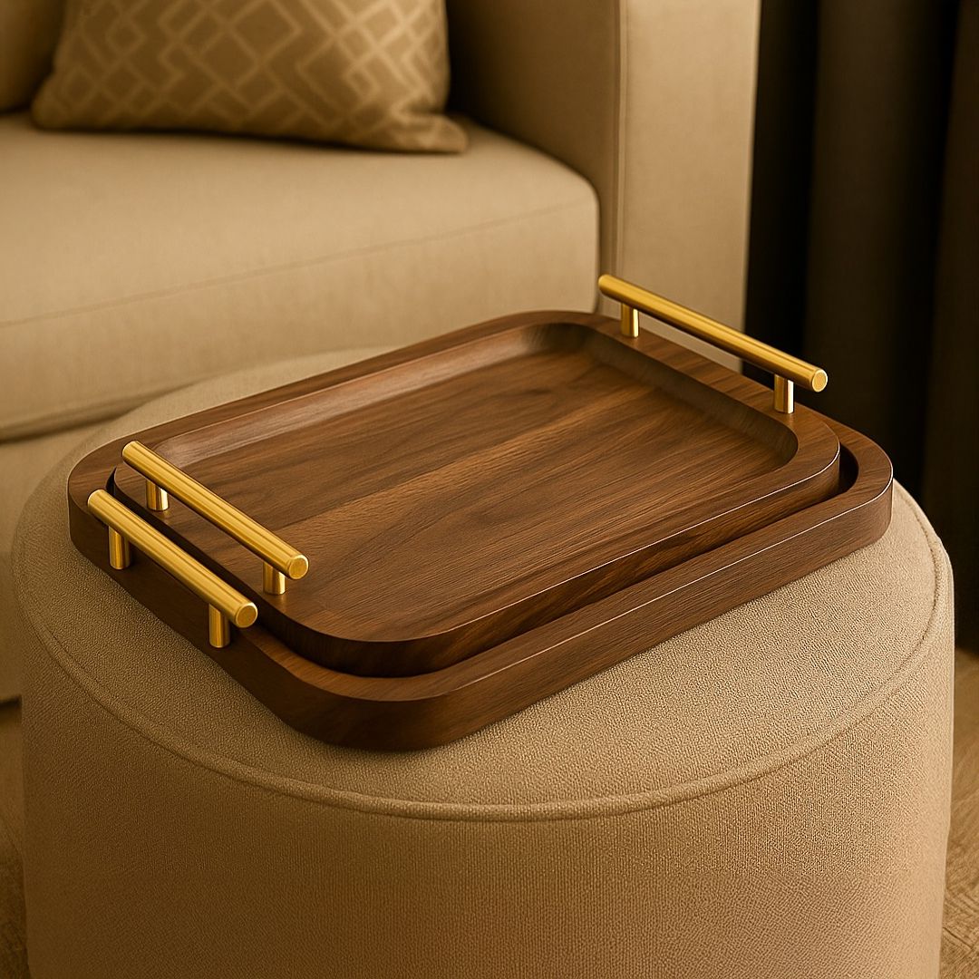 Brown wooden tray set product thumbnail 2