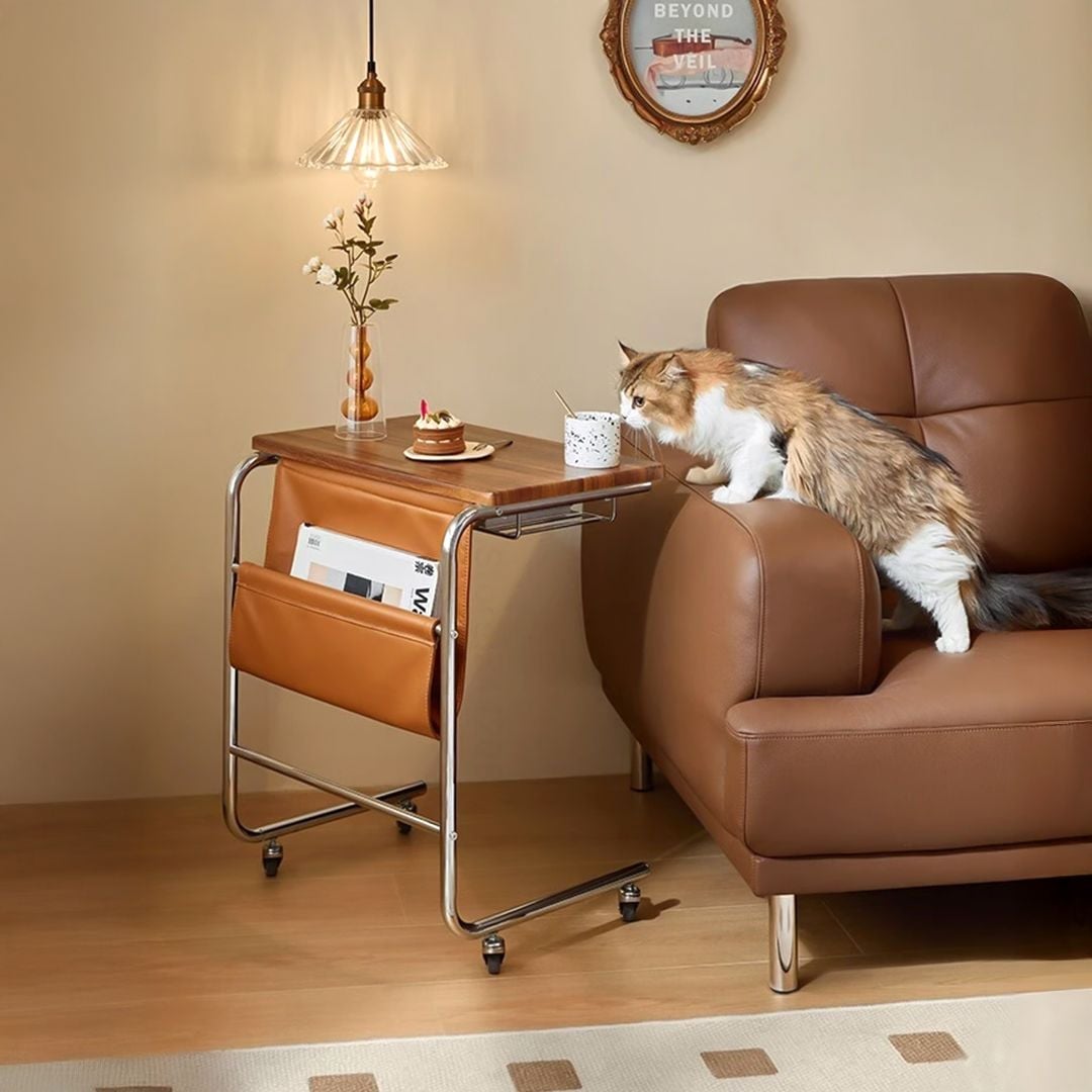 طاولة جانبية متحركة مع حامل للكتب - 12