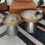 طقم طاولات بتصميم ساعة تروس و قاعدة مخروطية - 1