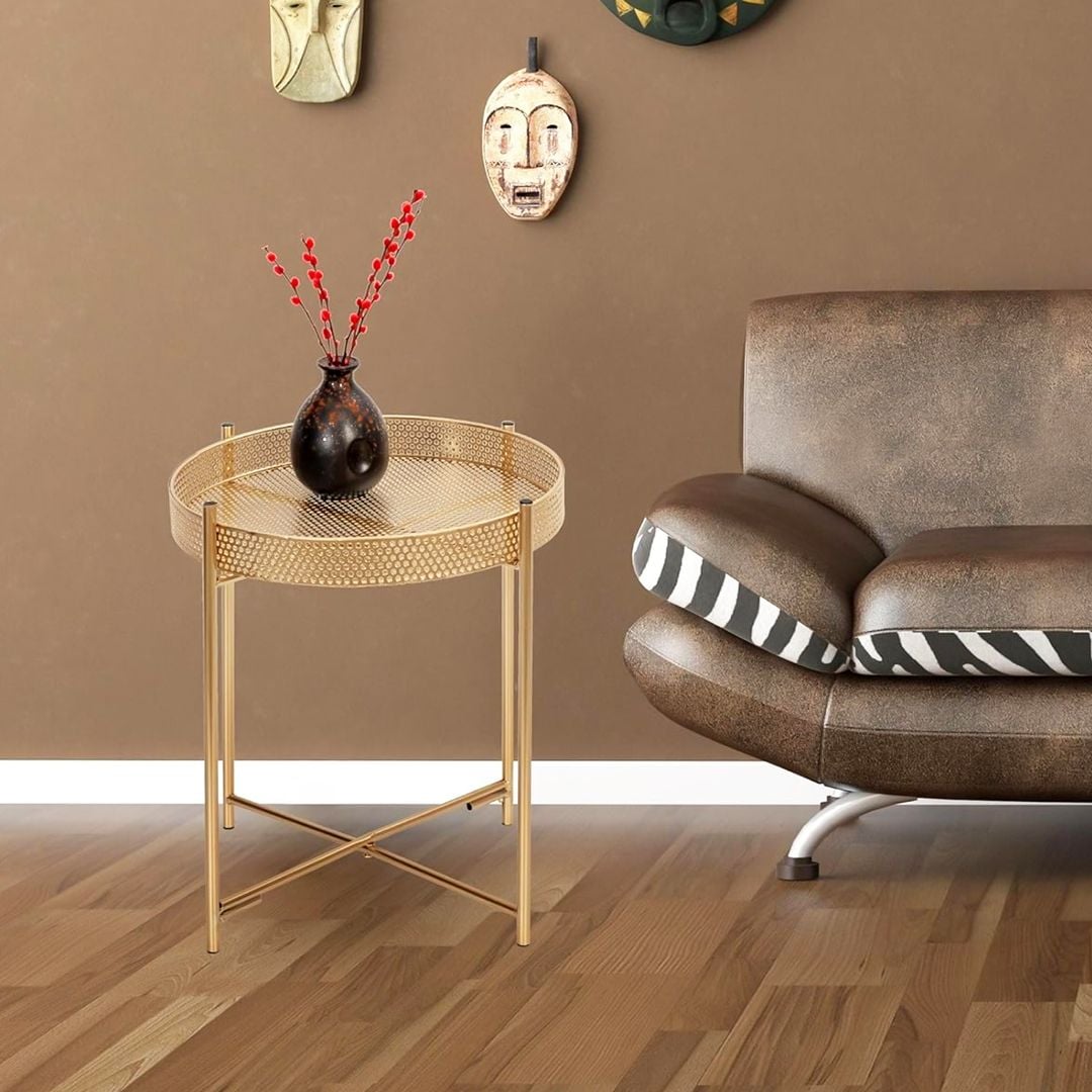 طاولة صينية تقديم معدنية ذهبية - 4