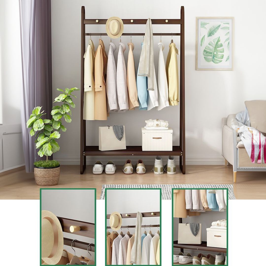 Wooden Hanger With Bottom Shelf For Hanging Clothes product thumbnail 5