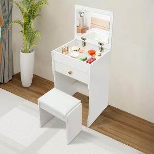 طاولة تسريح مع مرآة ومقعد مبطن