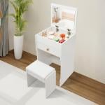 طاولة تسريح مع مرآة ومقعد مبطن