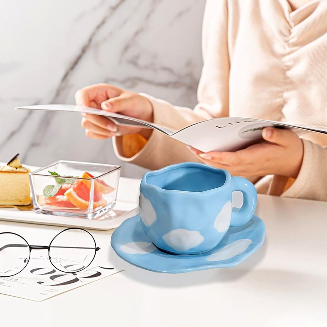 فنجان مع صحن بتصميم الغيمة - 9