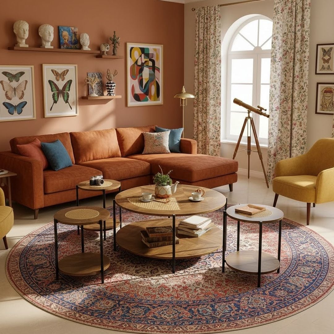 طقم طاولات خشبي مزدوج بلمسات بامبو 5 قطع - 4