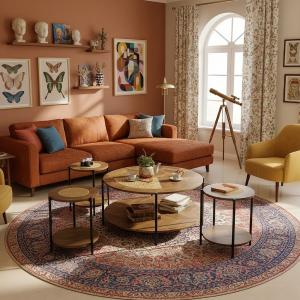 طقم طاولات خشبي مزدوج بلمسات بامبو 5 قطع - 5