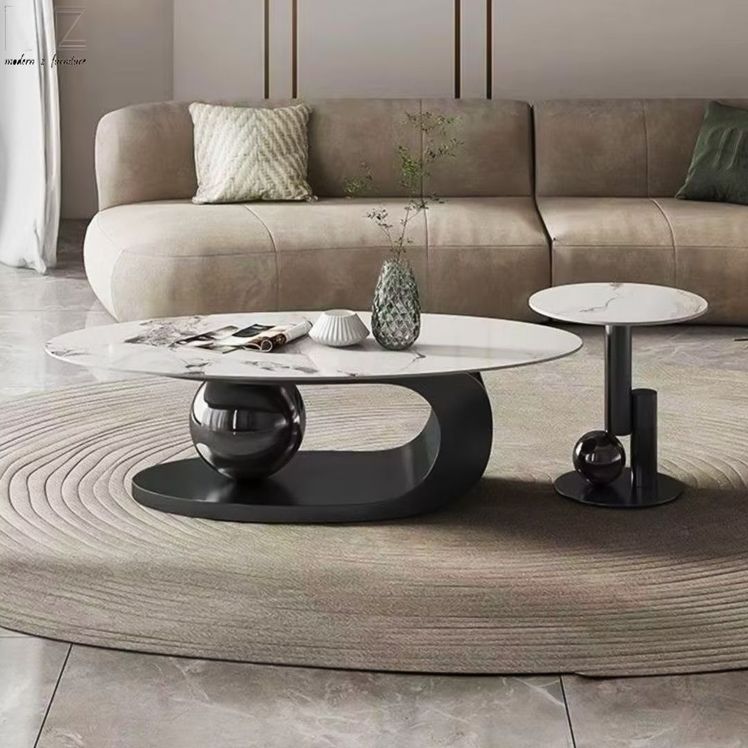 طقم طاولات وسط بيضاوية بتصميم فاخر - 1