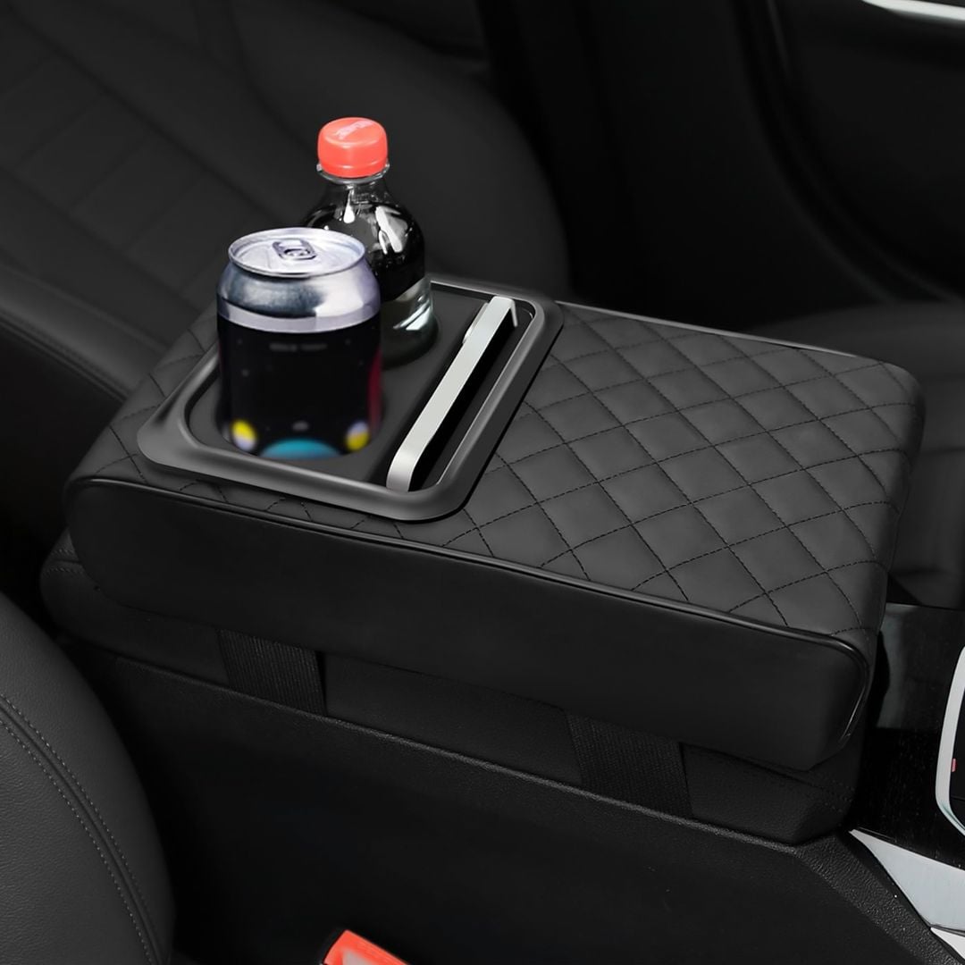 مسند مبطن فاخر للسيارة مع حامل أكواب - 2