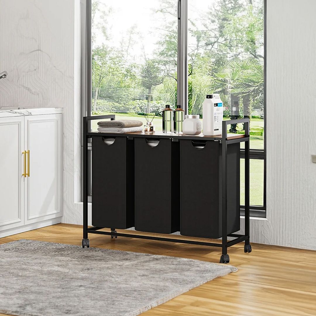 منظم غسيل ثلاثي مع رف خشبي - 1