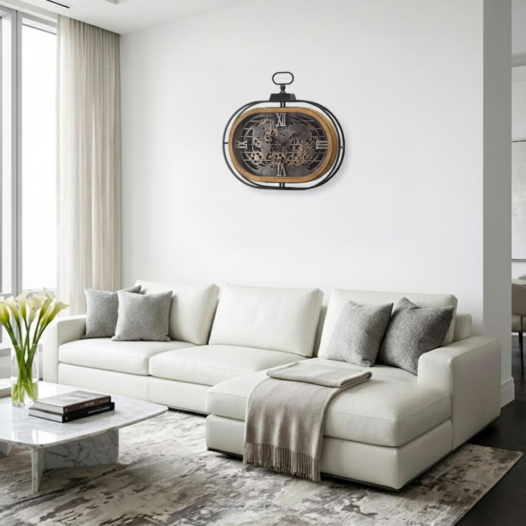 ساعة حائط تروس معدنية بتصميم خريطة العالم - 12