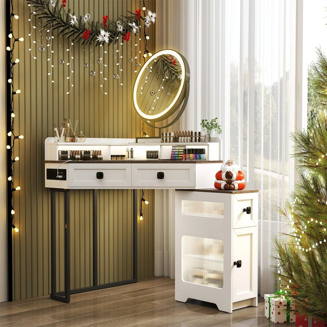 طاولة مكياج بمرآة LED دائرية - 2