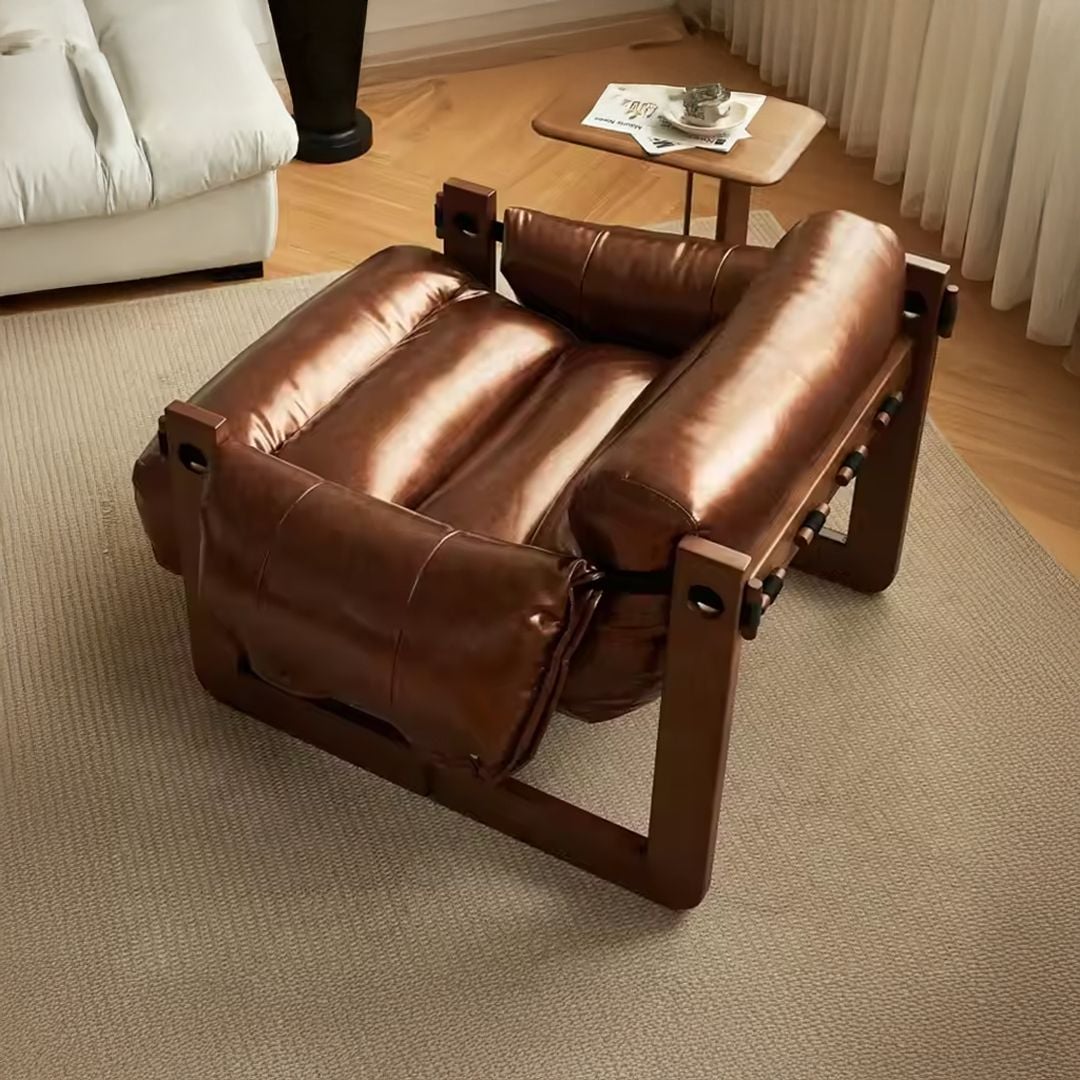 كرسي جلد مريح بإطار خشبي فاخر - 10