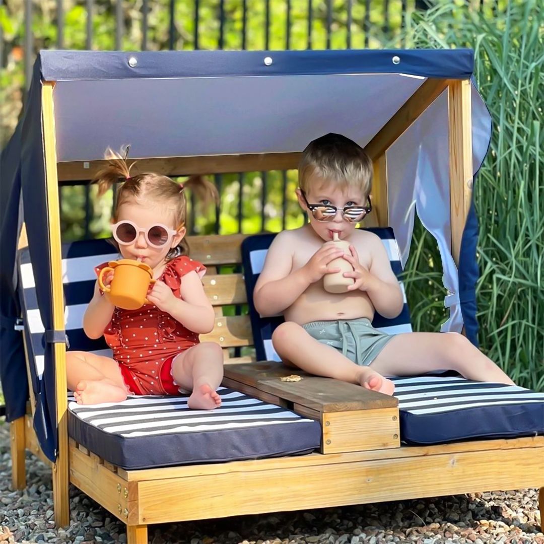كرسي تشميس خشبي مع مظلة للأطفال - 6