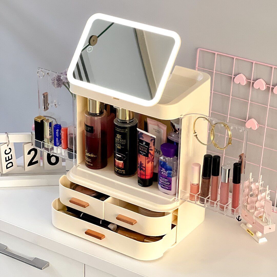 Makeup organizer with lighted mirror product thumbnail 2