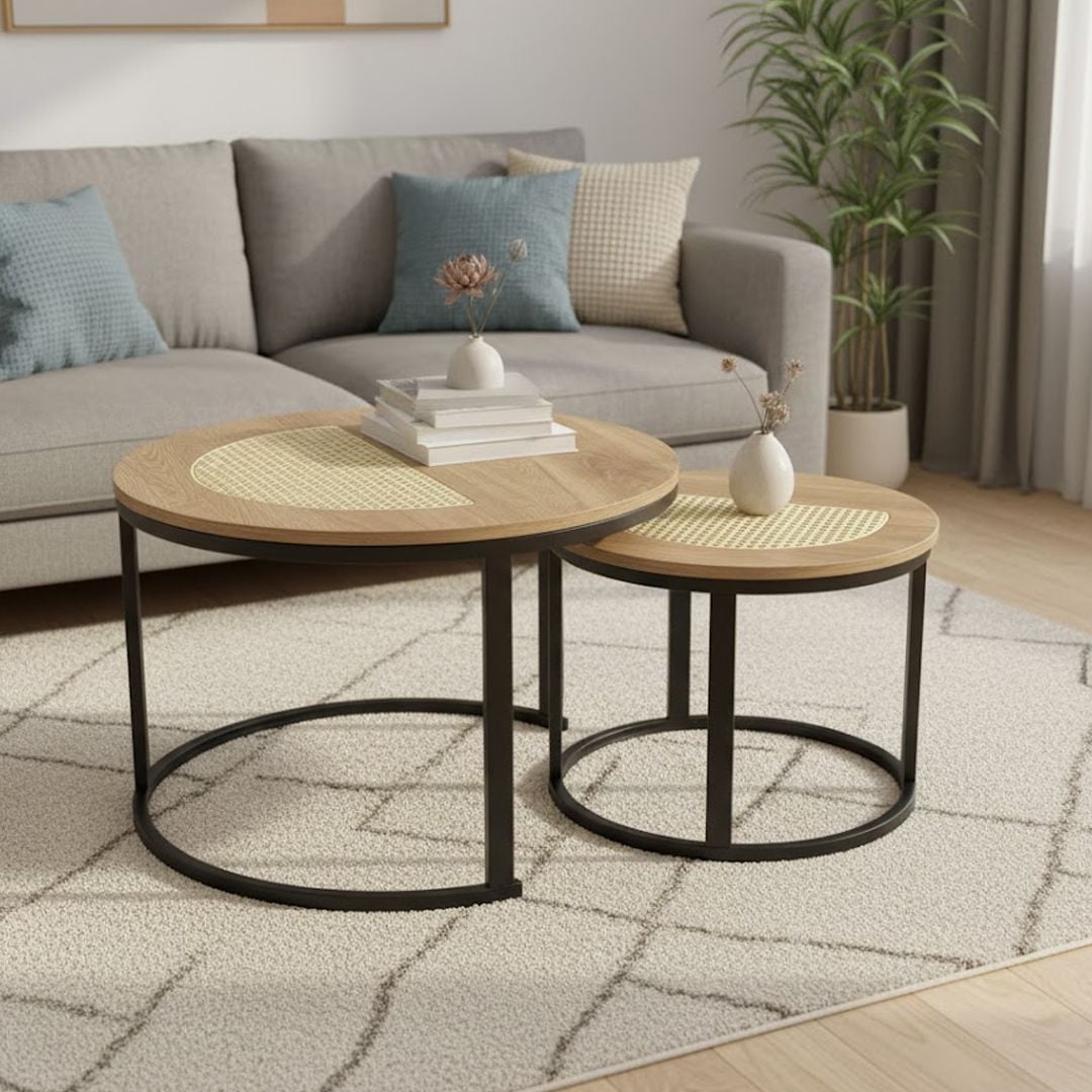 طاولات وسط متداخلة من الخشب و البامبو - 6