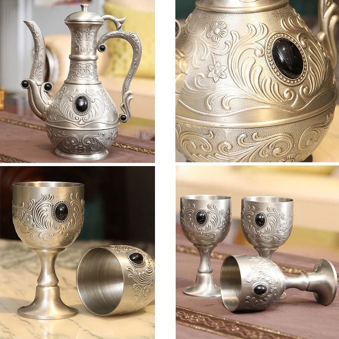 إبريق عثماني للشاي مع أربع كؤوس - 6