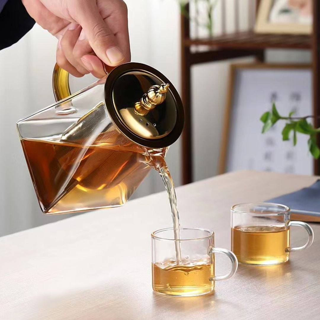 طقم إبريق الشاي الزجاجي بلمسة ذهبية - 7
