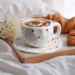 فنجان مع صحن مزخرف بالقلوب - 6