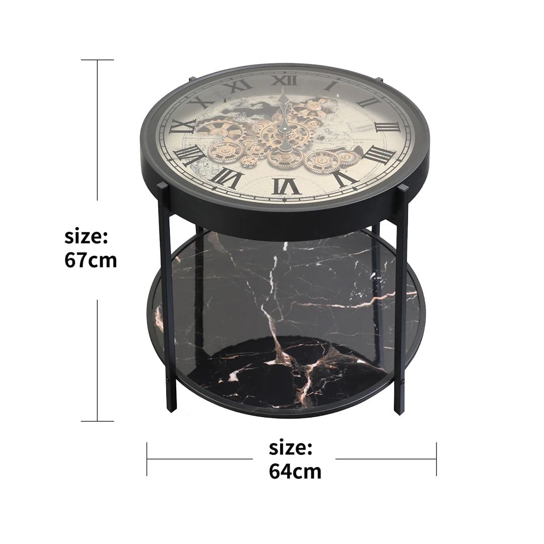 Luxury Double Marble Side Table with Gear Clock Design product thumbnail 13