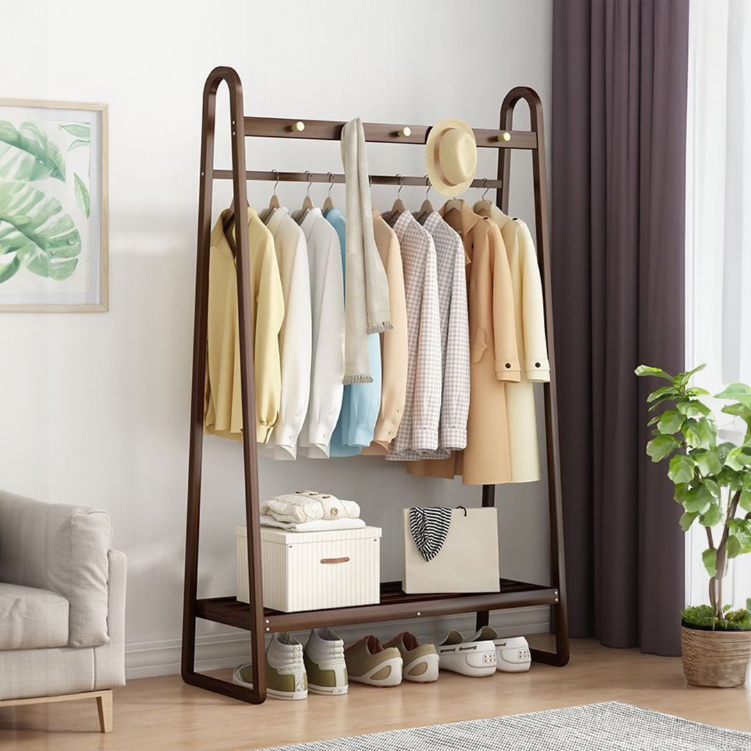 Wooden Hanger With Bottom Shelf For Hanging Clothes product thumbnail 10