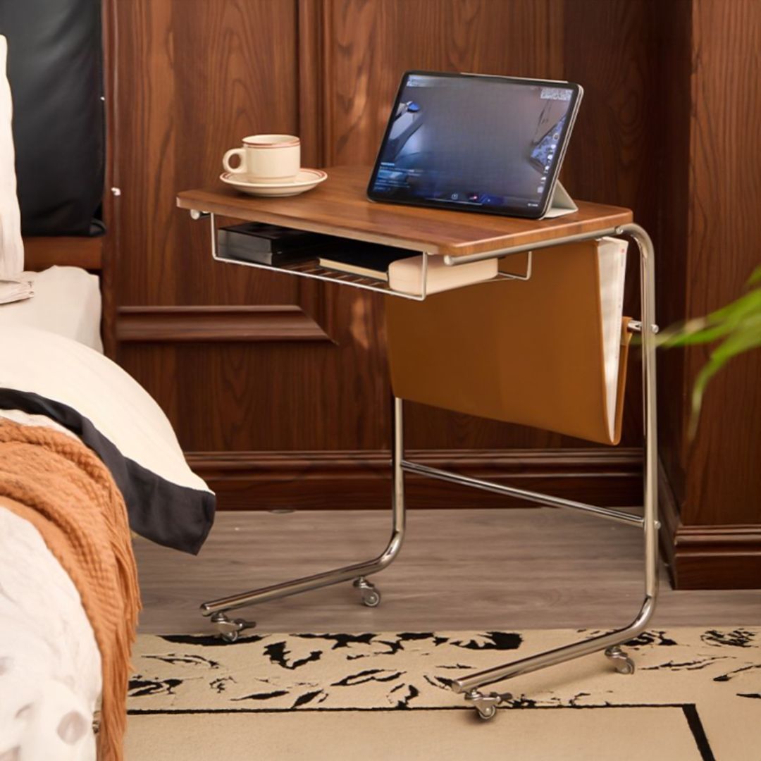 طاولة جانبية متحركة مع حامل للكتب - 2