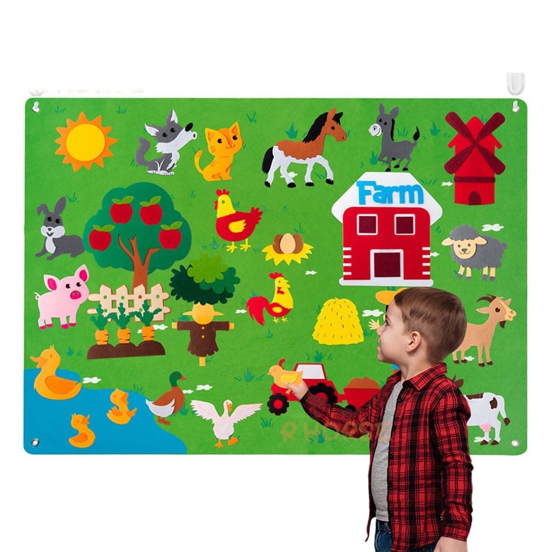 لوحة تعليمية من اللباد للأطفال بنمط حيوانات المزرعة - 9