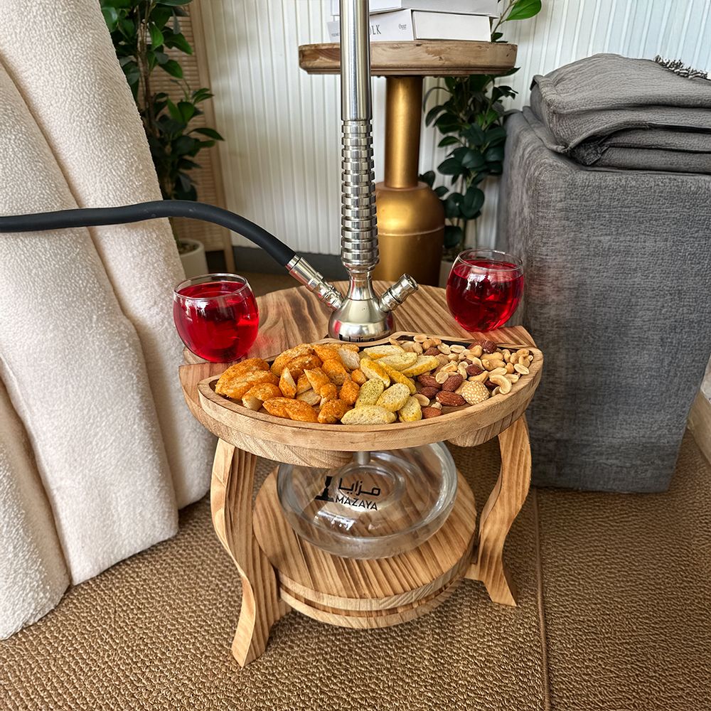 ستاند أرجيلة خشبي فاخر بسطح مقسّم للتسالي من روح - 14