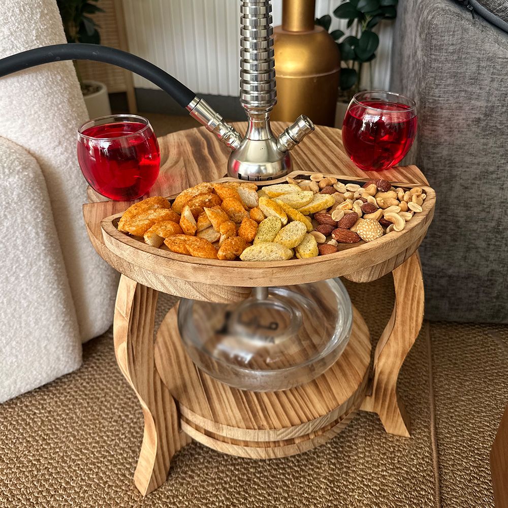 ستاند أرجيلة خشبي فاخر بسطح مقسّم للتسالي من روح - 20