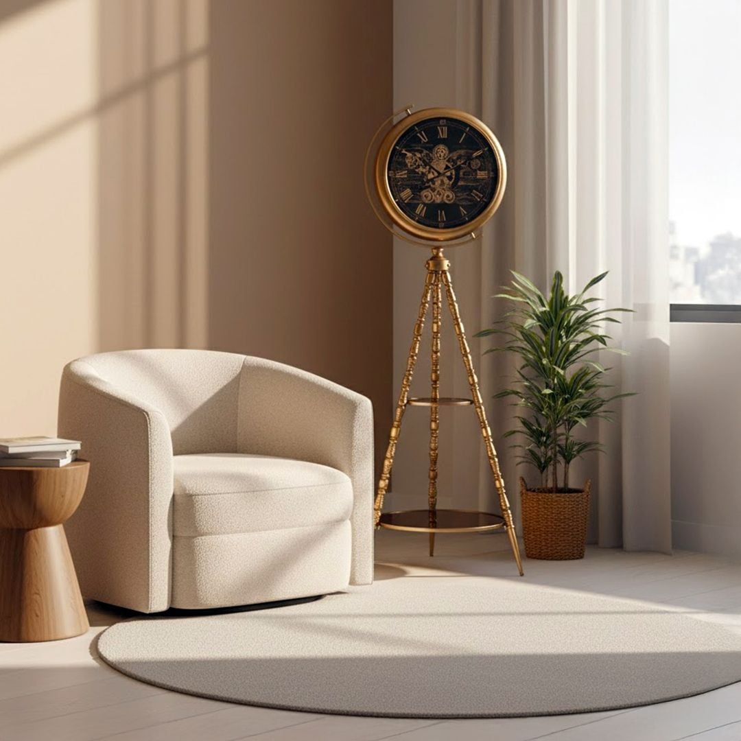 Luxury floor gear clock with metal decorative shelves product thumbnail 6