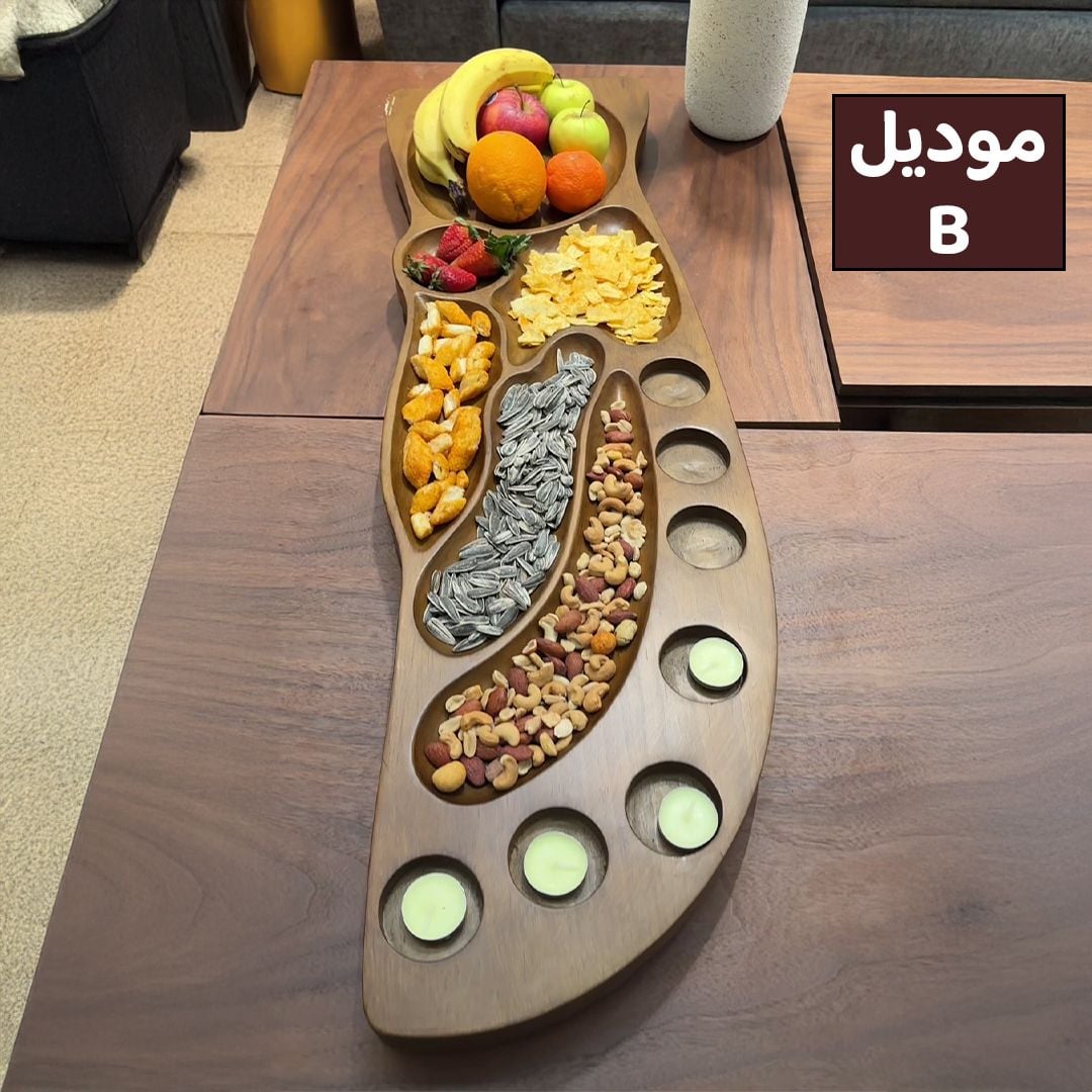 لوح تقديم خشبي فاخر للتسالي والضيافة من روح - 3