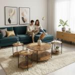 طقم طاولات خشبي مزدوج بلمسات بامبو 5 قطع - 2