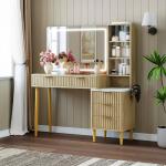 تسريحة خشبية مع مرآة مضيئة وخزانة جانبية - 12